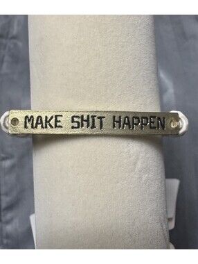 DYLAN White Beaded Charm Bracelet Gold Tone Bar "MAKE SHi## HAPPEN"